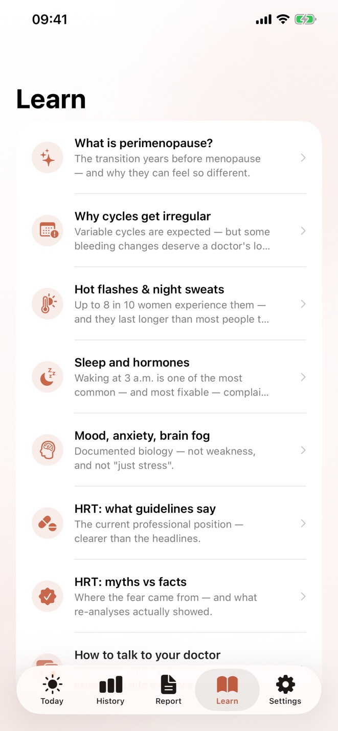 Perify Learn tab with eight guides